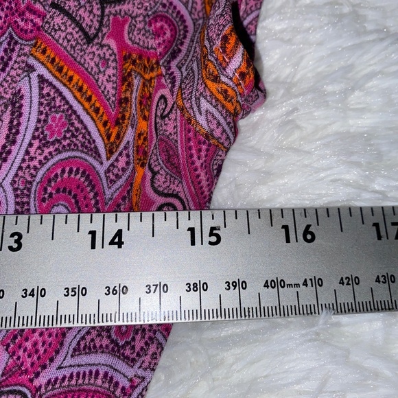 Pink and Purple Paisley Wrap Style Dress with snap closure 4Petite - Picture 7 of 8